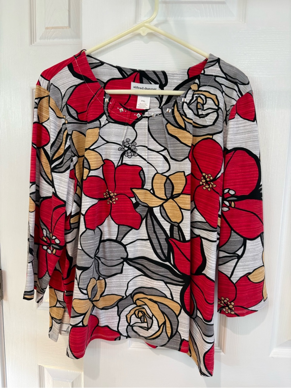 Alfred Dunner Red, Gold & Gray Floral Tunic